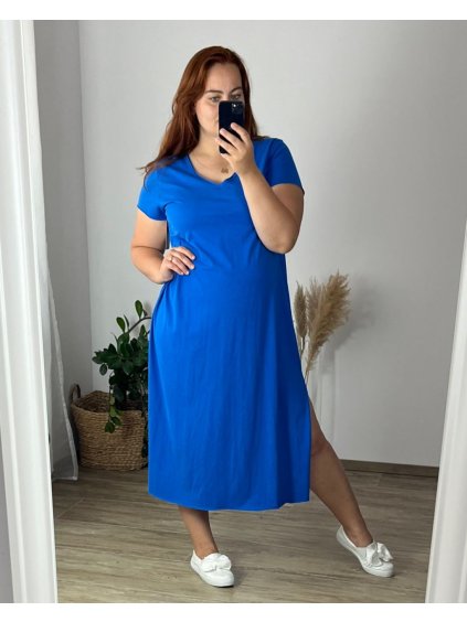 Šaty oversize krátký rukáv dámské nadrozměr  (50/52 ONE SIZE) ITALSKÁ MÓDA IM424JEKY/DR (Velikost 50/52, Barva modrá královská)