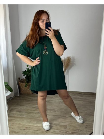 Šaty oversize s přívěškem krátký rukáv dámské nadrozměr bavlněné letní (56/58 ONE SIZE) ITALSKÁ MÓDA IM424381/DR (Velikost 56/58, Barva modrá královská)