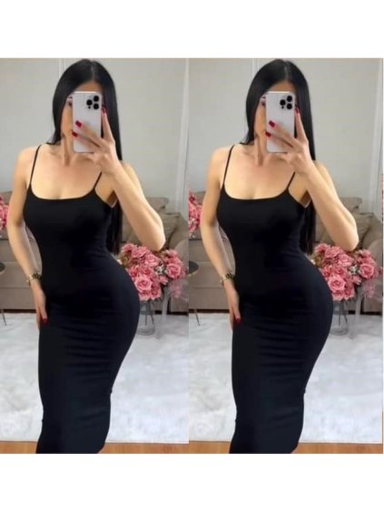 Šaty dlouhé elegantní letní na ramínka dámské (S/M ONE SIZE) ITALSKÁ MÓDA IMM24M55571/DUR (Velikost S/M/L, Barva Černá)