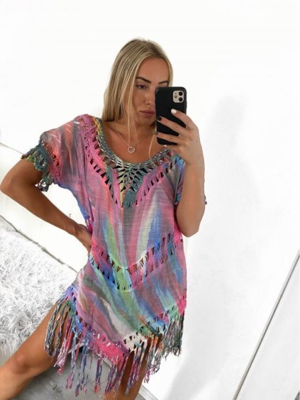 Tunika přehoz oversize plážový přes plavky krátký rukáv dámská (S/M/L ONE SIZE) ITALSKÁ MÓDA  IMM24SPM0020/DUR