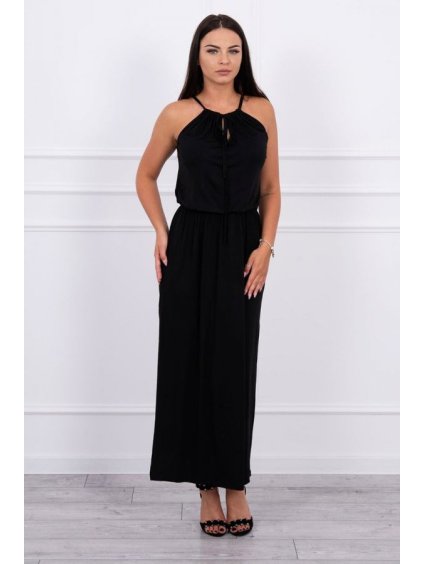 Béžové boho šaty s mouchou (Velikost ONE SIZE, Barva Černá)