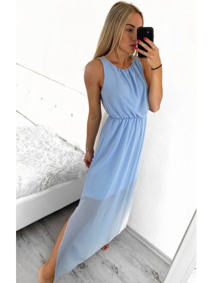 Šaty dlouhé elegantní bez rukávu dámské (S/M/L ONE SIZE) ITALSKÁ MÓDA IMWCN24065/DUR (Velikost M/L, Barva světle modrá)