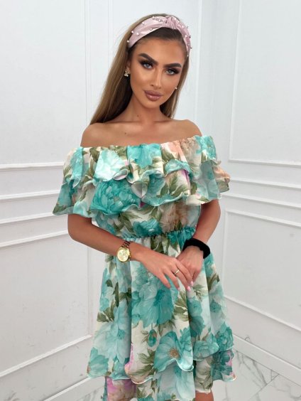 Šaty carmen přes ramena letní  dámské (S/M ONE SIZE) ITALSKÁ MÓDA IMM24M5076-A/DUR (Velikost S/M/L, Barva zelená)