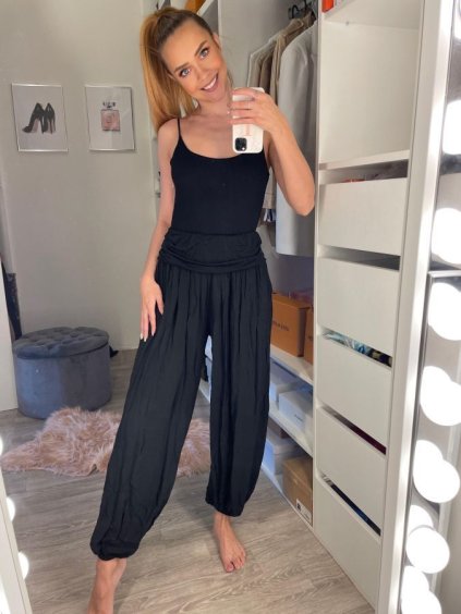 Kalhoty aladinky harémky dlouhé dámské (S/M ONE SIZE) ITALSKÁ MÓDA IM424835/DR (Velikost S/M/L, Barva Černá)