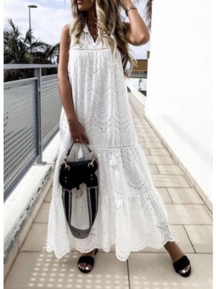 šaty boho madeira bavlněné  bez rukávu dámské (S/M ONE SIZE) ITALSKá MóDA IMHMS24228/DUR (Velikost S/M/L, Barva bílá)
