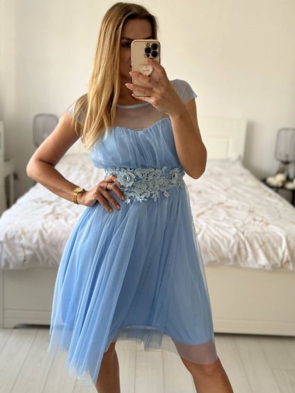 Šaty krátké společenské krátký rukáv dámské (S/M ONE SIZE) ITALSKÁ MÓDA IMPSH249129/DU (Velikost S/M/L, Barva světle modrá)
