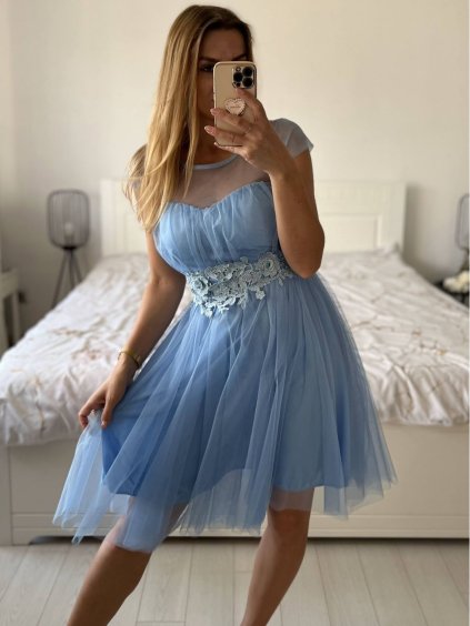 Šaty krátké společenské krátký rukáv dámské (S/M ONE SIZE) ITALSKÁ MÓDA IMPSH249129/DU (Velikost S/M/L, Barva světle modrá)