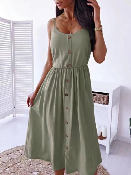 Šaty dlouhé letní na ramínka dámské (S/M ONE SIZE) ITALSKÁ MÓDA IMD24194/DU (Velikost S/M/L, Barva zelená khaki)