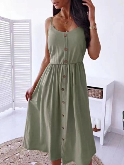 Šaty dlouhé letní na ramínka dámské (S/M ONE SIZE) ITALSKÁ MÓDA IMD24194/DU (Velikost S/M/L, Barva zelená khaki)