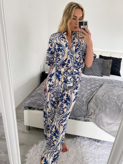 Souprava letní košile a kalhoty dámská (S/M ONE SIZE) ITALSKÁ MÓDA IMM246992/DU (Velikost S/M/L, Barva modrá)