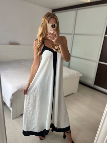 Šaty dlouhé letní na ramínka dámské (S/M ONE SIZE) ITALSKÁ MÓDA IMPMD2419968L/DUR (Velikost S/M/L, Barva bílá)