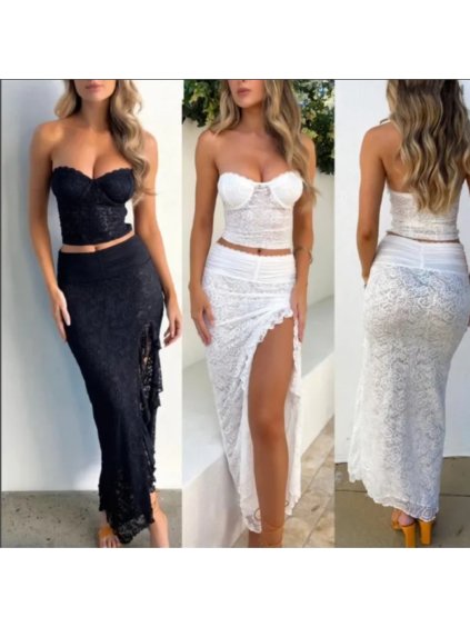 Souprava krajková sukně dlouhá a top bez rukávu dámská (S/M ONE SIZE) ITALSKÁ MÓDA IMPMD2434267/DUR