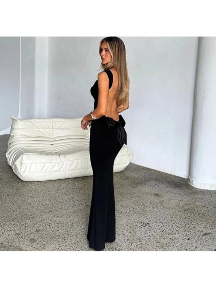 Šaty dlouhé společenské na ramínka dámské (S/M ONE SIZE) ITALSKÁ MÓDA IMPMD2424439/DUR (Velikost S/M/L, Barva Černá)
