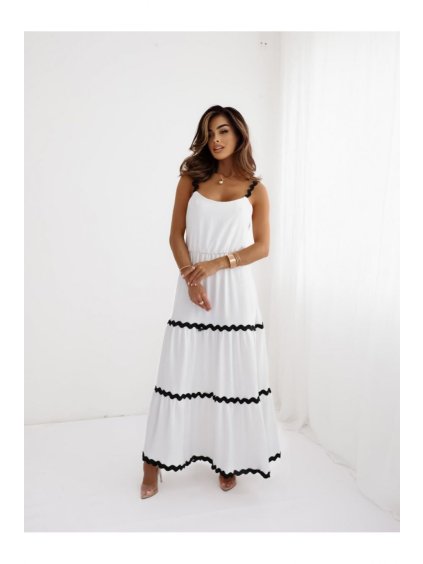 Šaty dlouhé elegantní letní na ramínka dámské (XS/S ONE SIZE) POLSKÁ MÓDA IMLAZ2457268/DU (Velikost S/M/L, Barva bílá)