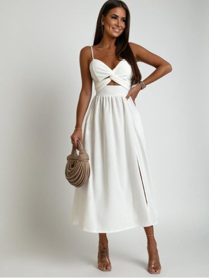 Šaty elegantní na ramínka letní dámské (XS/S ONE SIZE) POLSKÁ MÓDA IMLAZ24010481/DU (Velikost S/M/L, Barva bílá)
