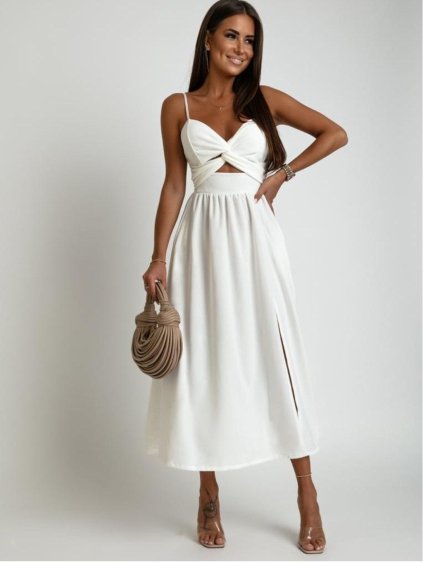 Šaty elegantní na ramínka letní dámské (XS/S ONE SIZE) POLSKÁ MÓDA IMLAZ24010481/DU (Velikost S/M/L, Barva bílá)