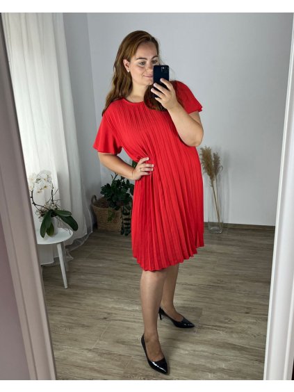 Šaty krátký rukáv dámské nadrozměr (52/54 ONE SIZE) ITALSKÁ MÓDA IMBM24080/DR (Velikost 52/54, Barva červená)