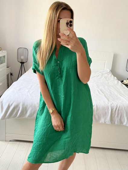 Šaty lněné košilové letní dámske (L/XL ONE SIZE) ITALSKÁ MODA IM722LENA/DR (Velikost S/M/L, Barva bílá)
