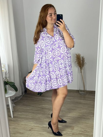 Šaty letní košilové krátký rukáv dámské nadrozměr (M/L/XL/2XL ONE SIZE) ITALSKÁ MÓDA IMP168231360A/DUR (Velikost XL/2XL, Barva fialová)
