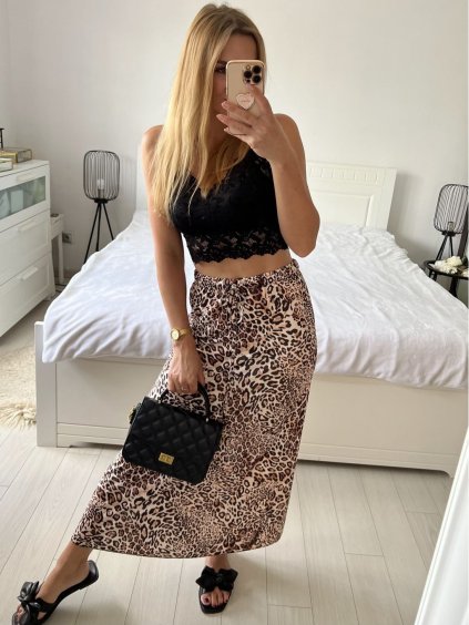 Sukně dlouhá dámská (S/M/L ONE SIZE) ITALSKÁ MÓDA IMM24M279-2/DUR (Velikost S/M/L, Barva hnědá leopard)