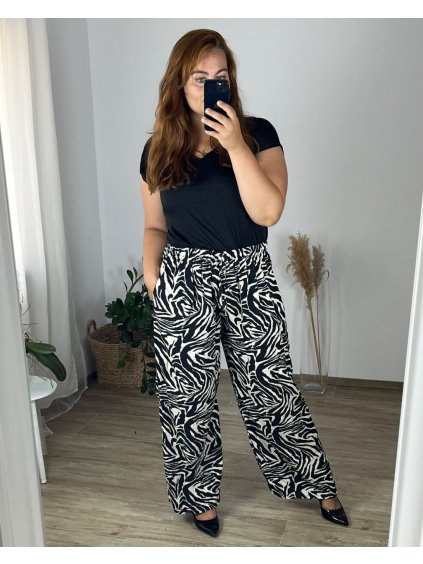 Kalhoty letní dlouhé dámské nadrozměr (S/M/L/XL/2XL) ITALSKÁ MÓDA IMWEC24ALEK-1/DUR (Velikost L/XL, Barva Černá)