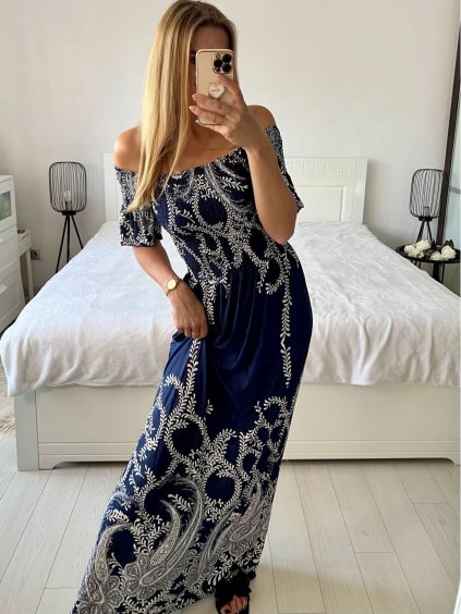 Šaty dlouhé carmen elegantní icecool krátký rukáv dámské (M/L, XL/2XL) AINUOSI  ITALSKÁ MODA IMB247011/DUR (Velikost M/L, Barva bílá)
