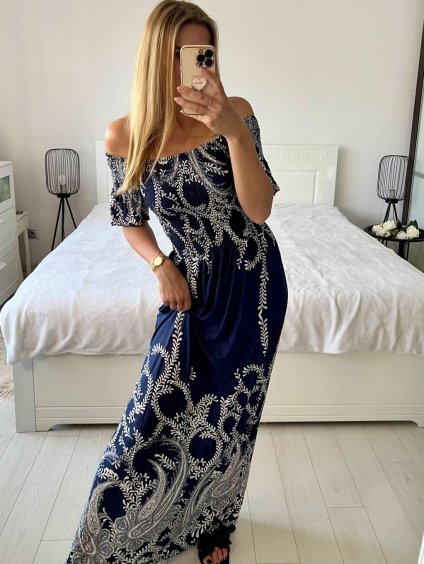 Šaty dlouhé carmen elegantní icecool krátký rukáv dámské (M/L, XL/2XL) AINUOSI  ITALSKÁ MODA IMB247011/DUR (Velikost M/L, Barva bílá)
