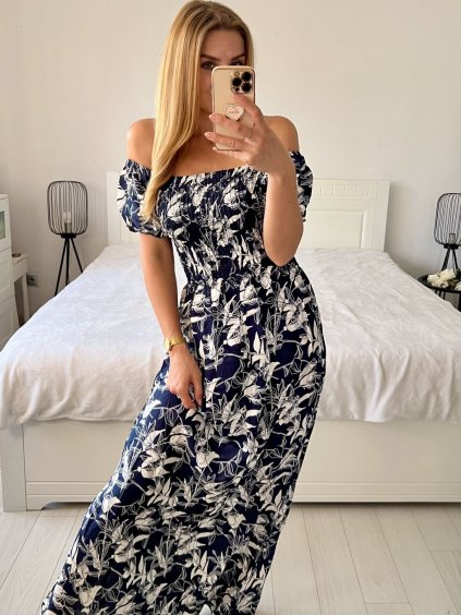 Šaty carmen žabičkované letní krátký rukáv dámské (M/L, XL/2XL ONE SIZE)  IMB24B230/DUR (Velikost M/L, Barva bílá)