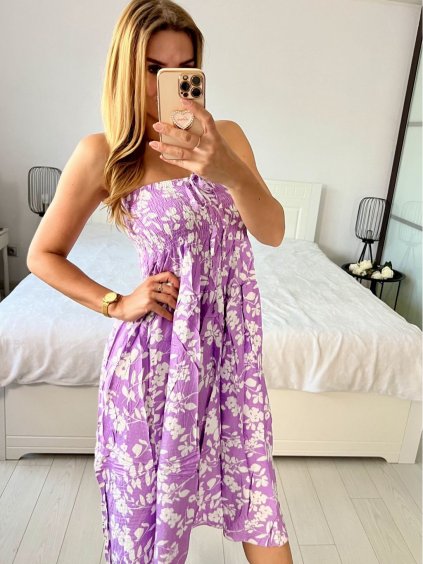 Šaty alá sukně žabičkované letní  dámské (M/L, XL/2XL ONE SIZE)  IMB24191/DUR (Velikost M/L, Barva bílá)