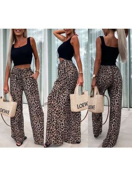 Kalhoty dlouhé letní dámské (S/M/L ONE SIZE) ITALSKÁ MÓDA IMWGS24540/DUR (Velikost M/L, Barva hnědá leopard)