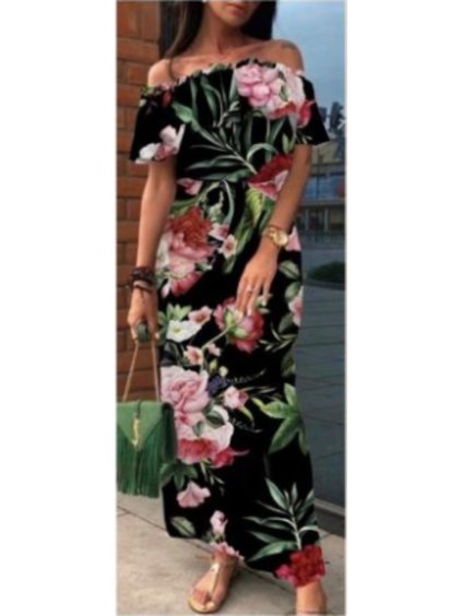Šaty dlouhé letní šifonové carmen dámské (S/M ONE SIZE) ITALSKÁ MÓDA IMWB22010/DU (Velikost S/M/L, Barva Černá)