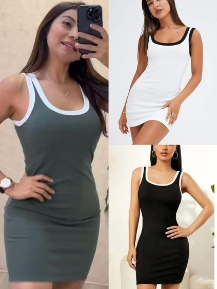Šaty krátké letní na ramínka dámské (S/M/L ONE SIZE) ITALSKÁ MÓDA IMM24M55577/DUR (Velikost S/M/L, Barva Černá)