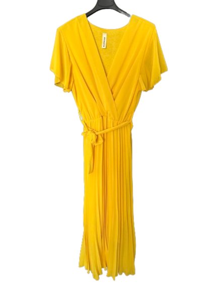 Šaty letní šifonové krátky rukáv dámske (S/M/L ONE SIZE) TALIANSKA MóDA IM424462/DU (Velikost S/M/L, Barva žlutá)