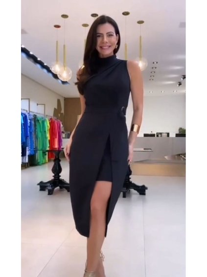 Šaty elegantní bez rukávu  dámské (S/M ONE SIZE) ITALSKÁ MÓDA IMPGM2424529/DU (Velikost S/M/L, Barva Černá)