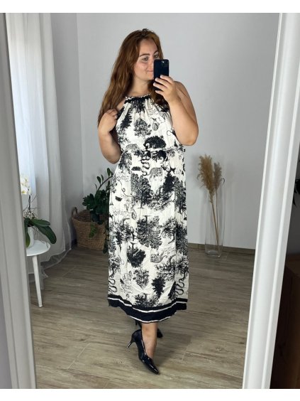 Šaty dlouhé letní bez rukávu dámské nadrozměr (46/48/50 ONE SIZE) ITALSKÁ MÓDA IMWEC24165-2/DUR (Velikost 48/50, Barva bílá)