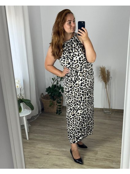 Šaty dlouhé letní bez rukávu dámské nadrozměr (46/48/50 ONE SIZE) ITALSKÁ MÓDA IMWEC24165-3/DUR (Velikost 48/50, Barva béžová)