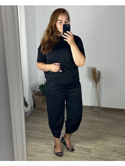 Souprava letní oversize tunika krátká rukáv a kalhoty dámská nadrozměr (48/50 ONE SIZE) ITALSKÁ MÓDA IMWCH24DIANA/DUR (Velikost 48/50, Barva Černá)