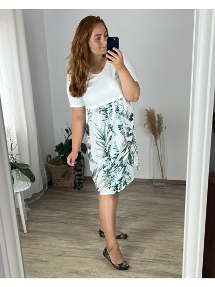 Šaty letní krátký rukáv dámské nadrozměr (42/44/46 ONE SIZE) ITALSKÁ MÓDA IM424364/DUR (Velikost 46/48, Barva bílá)