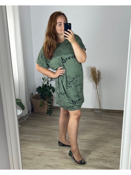 Šaty volnočasové krátký rukáv dámské nadrozměr (54/56 ONE SIZE) ITALSKá MóDA IM424144/DR (Velikost 54/56, Barva zelená khaki)