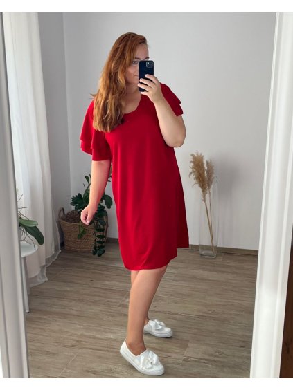 Šaty elegantní krátký rukáv dámské nadrozměr (50/52 ONE SIZE) ITALSKá MóDA IM424060/DR (Velikost 50/52, Barva červená)