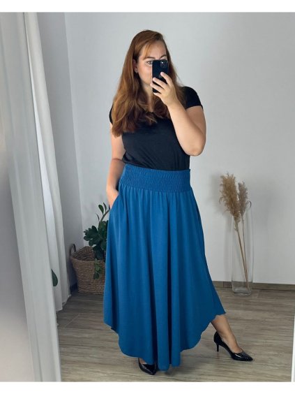 Sukně dlouhá dámské LADY (46/48/50 ONE SIZE) ITALSKÁ MÓDA IM424423/DR (Velikost 48/50, Barva modrá petrolejová)