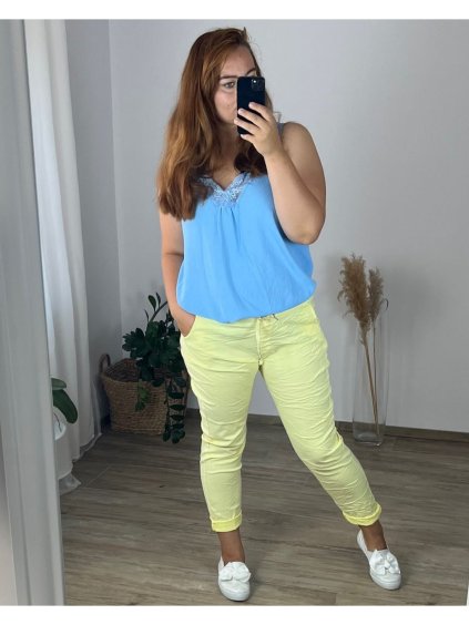 Kalhoty strečové dlouhé dámské nadrozměr (50/52 ONE SIZE) ITALSKÁ MÓDA IMPSH23B0002A/DR (Velikost 50/52, Barva zelená mintova)