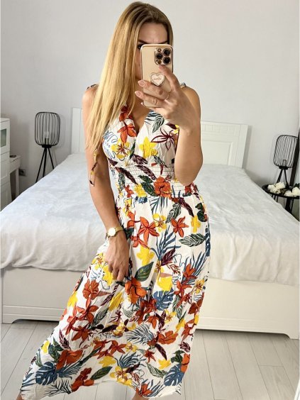 Šaty dlouhé letní bez rukávu dámské (M/L, XL/XXL) AINUOSI  ITALSKÁ MODA IMB24A356-2/DUR (Velikost M/L, Barva bílá)