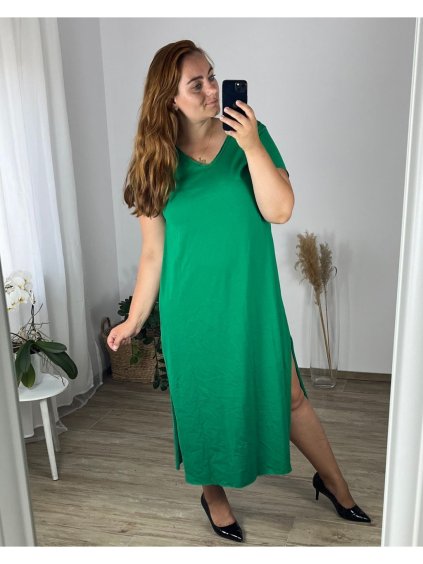 Šaty letní krátký rukáv dámské nadrozměr (50/52 ONE SIZE) ITALSKÁ MÓDA IM424DITA/DR (Velikost 50/52, Barva zelená)