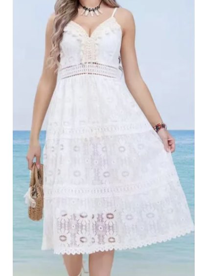 Šaty letní boho krajkové na ramínka dámské (S/M ONE SIZE) ITALSKÁ MÓDA IMPEM2325900/DUR (Velikost S/M/L, Barva bílá)