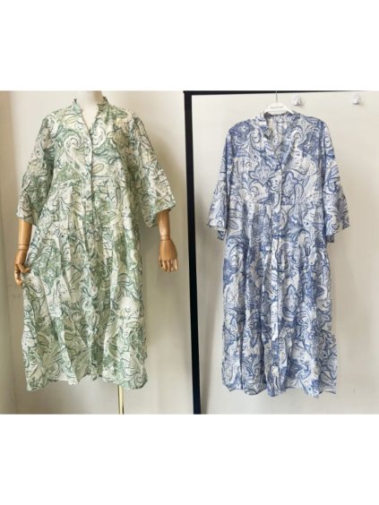 Šaty letní 3/4 dlouhý rukáv dámské (S/M/L ONE SIZE) INDICKÁ MÓDA IMPEM23204-5/DUR (Velikost M/L, Barva modrá)