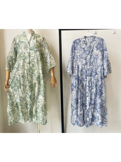 Šaty letní 3/4 dlouhý rukáv dámské (S/M/L ONE SIZE) INDICKÁ MÓDA IMPEM23204-5/DUR (Velikost M/L, Barva modrá)