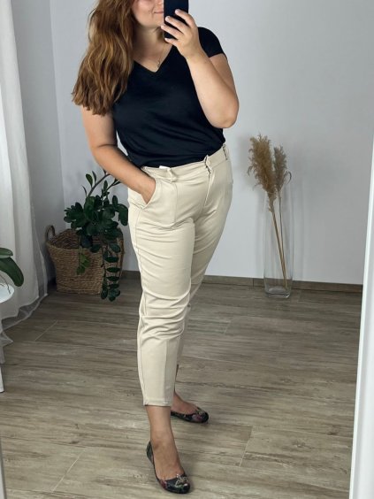Kalhoty letní dlouhé dámské nadrozměr (50/52 ONE SIZE) ITALSKÁ MÓDA IMWEC24117/DUR (Velikost 50/52, Barva béžová)