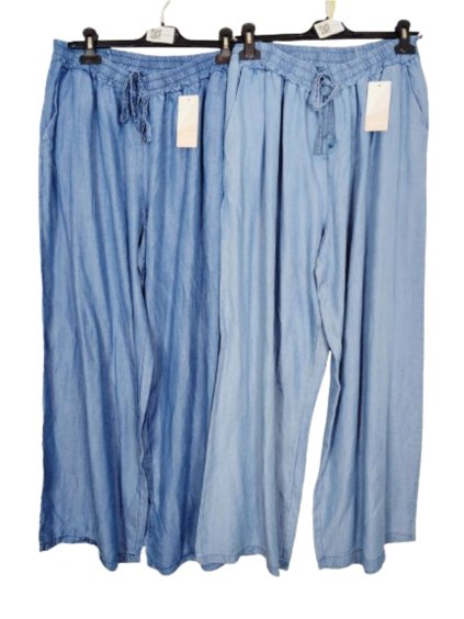 Kalhoty letní dlouhé dámské nadrozměr (48/50 ONE SIZE) ITALSKÁ MÓDA IMWEC24119/DR (Velikost 48/50, Barva světle modrá)