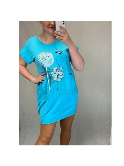 Šaty letní krátký rukáv dámské (2XL/3XL ONE SIZE) ITALSKÁ MÓDA IMN21009/DR (Velikost 2XL/3XL, Barva zelená mintova)